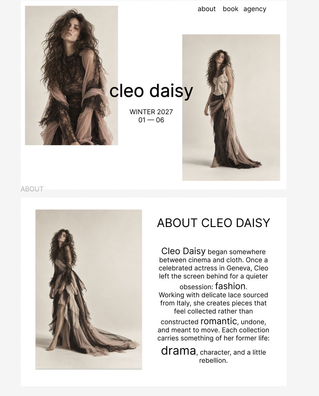 Cleo Daisy — Figma design moodboard and visual language exploration for fashion website